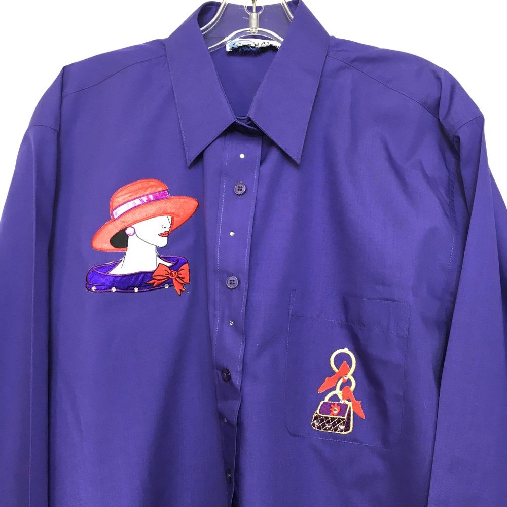 * Las Olas Purple Red Hat Society LS Button Down Shirt Large